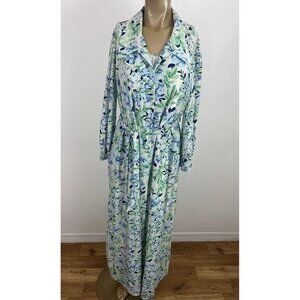 Vintage Sears Women's M/L Nightgown & Robe Set Blue Floral Belted Peignoir 2pc